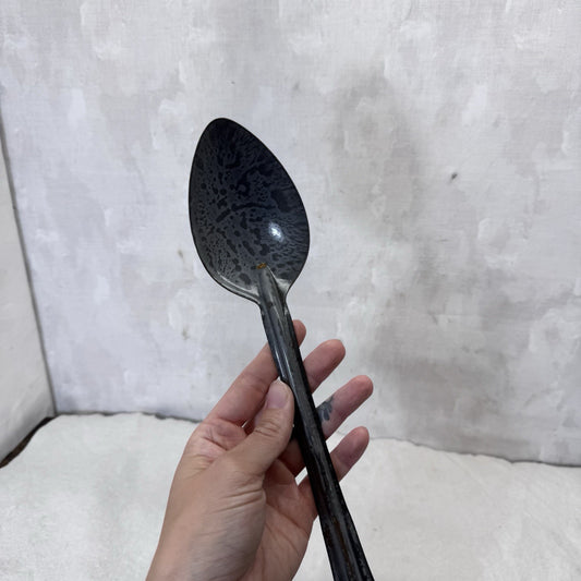 Grey Swirl Splatter Mottled Enamelware Spoon Vintage