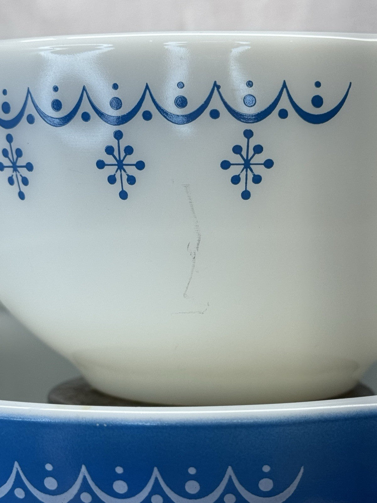 Vtg Pyrex Blue Garland Snowflake Cinderella Nesting Mg  Bowls Set of 4 #S-1695