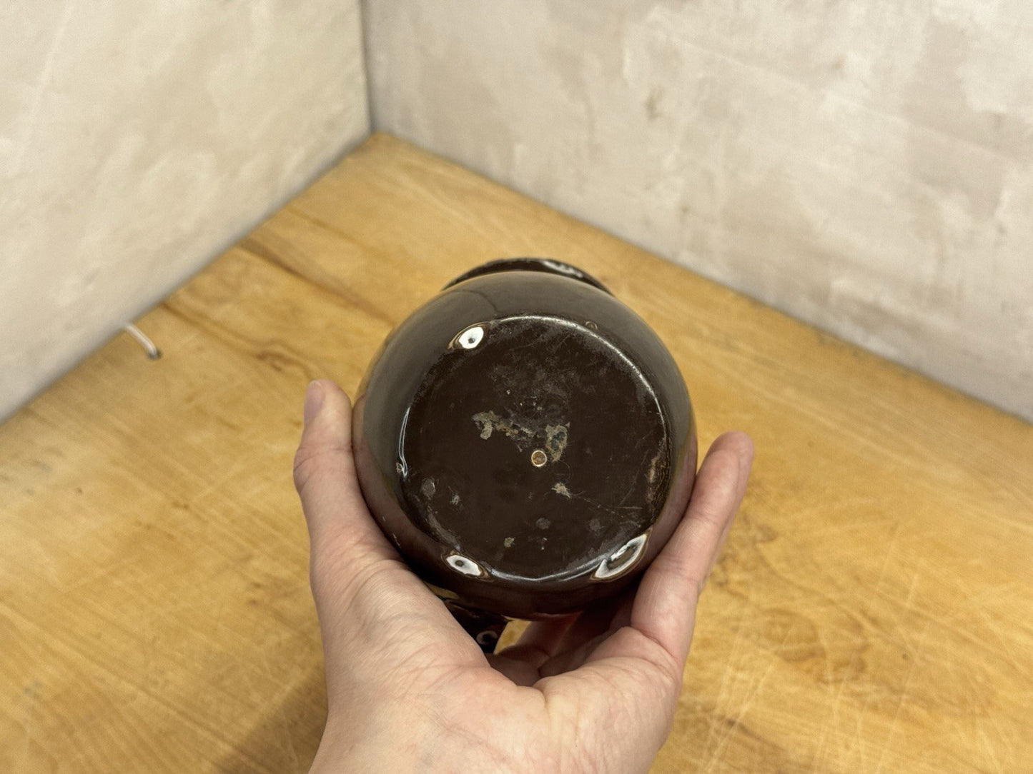Brown Enamel Pitcher Mini Antique #1175