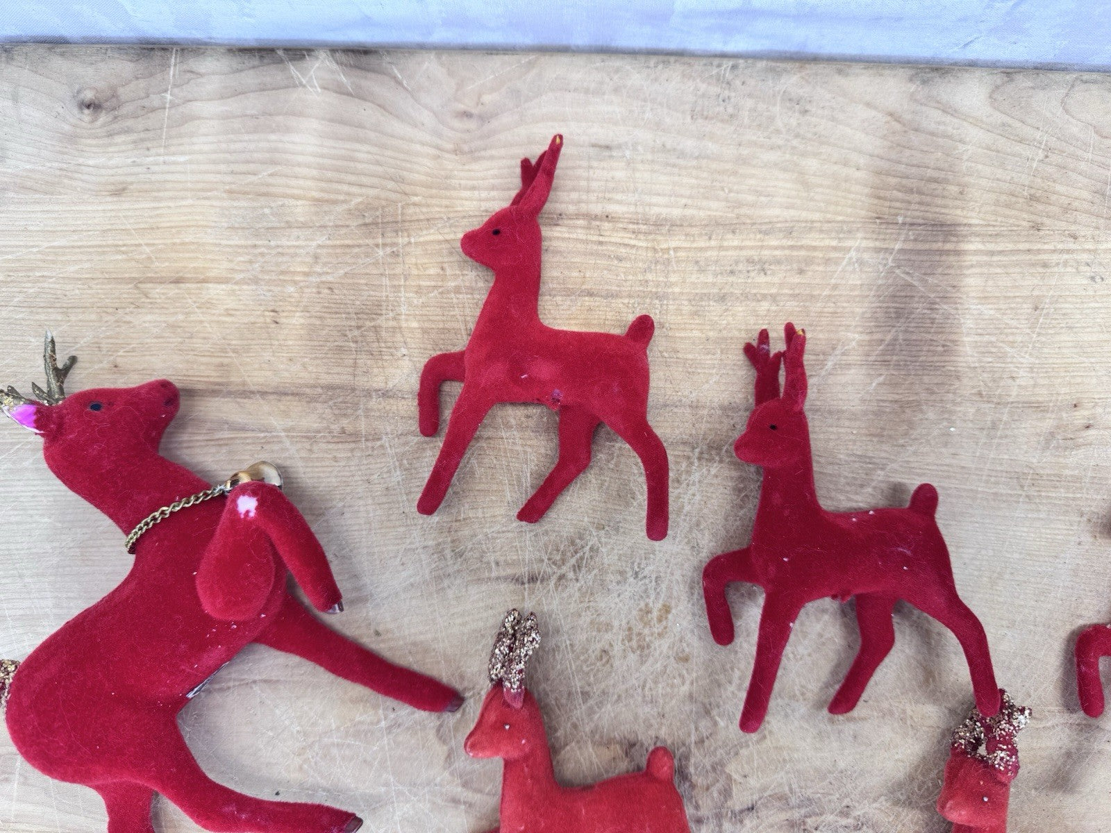 Vintage 6 Plastic Reindeer Red Flocked #1552