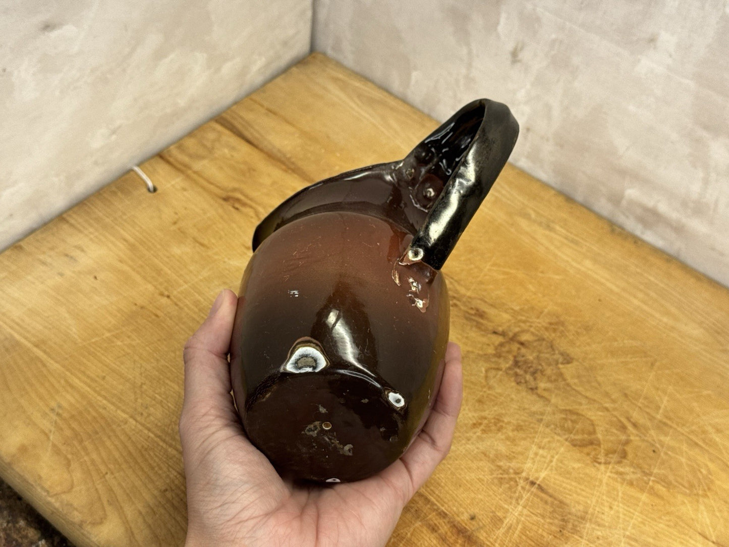 Brown Enamel Pitcher Mini Antique #1175