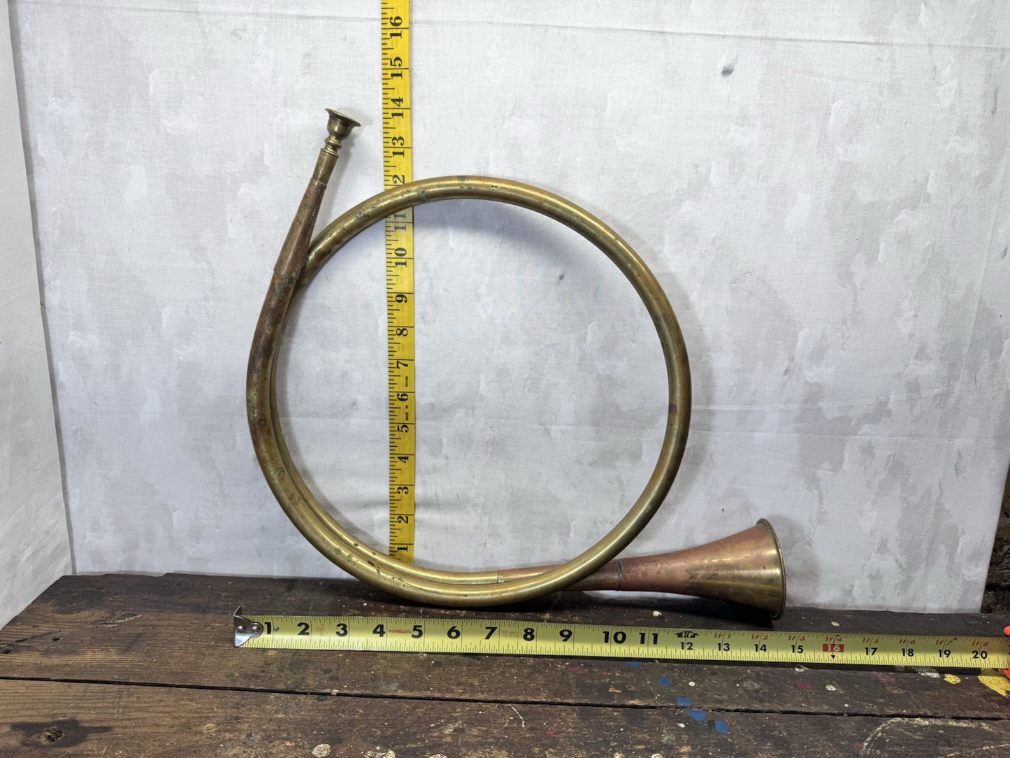 Christmas Brass French Horn Bugle Fox Hound Bow Vtg #S-1838