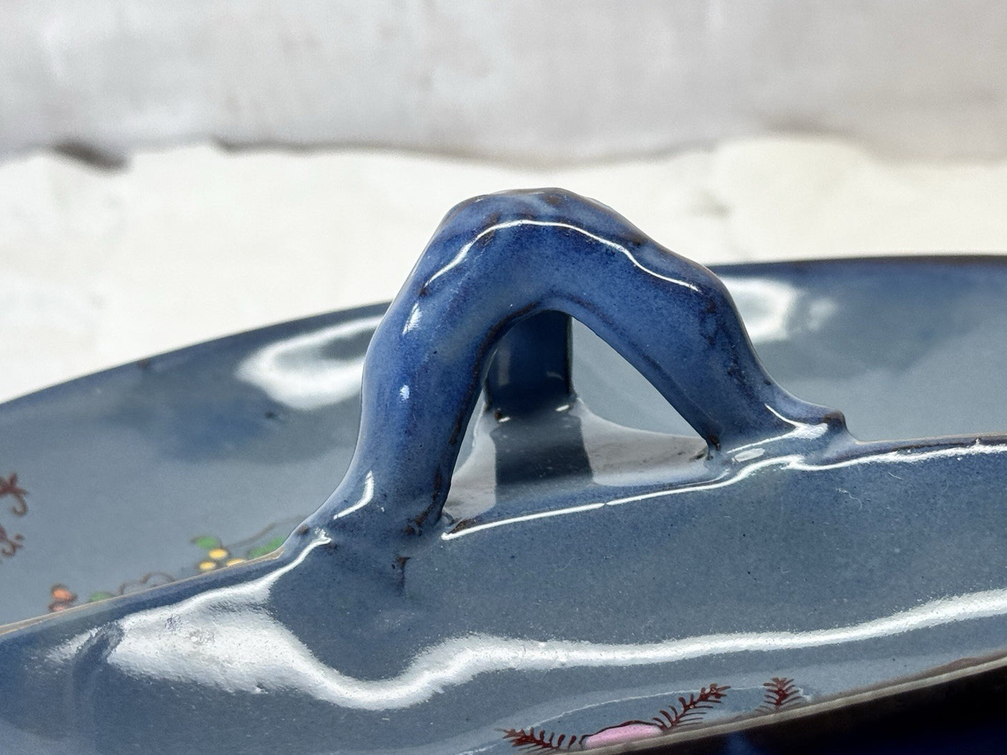Vintage Serving Dish Blue Painted Floral #s-1905
