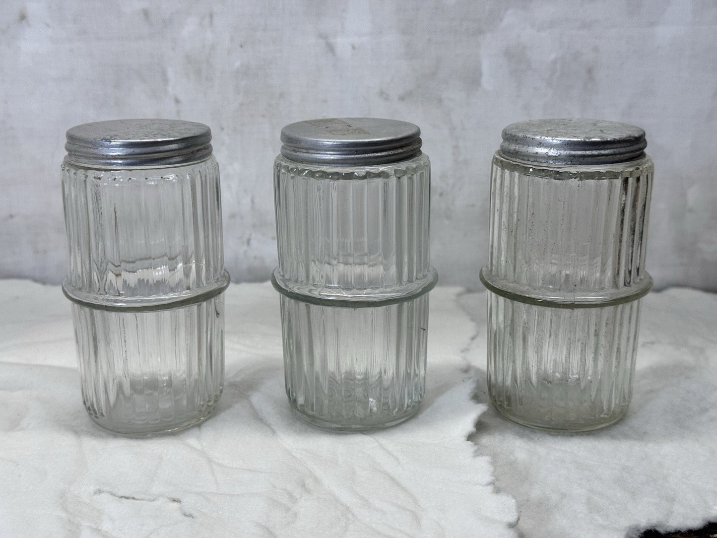 Clear Ribbed Glass Hoosier Spice Jars Vintage #1841