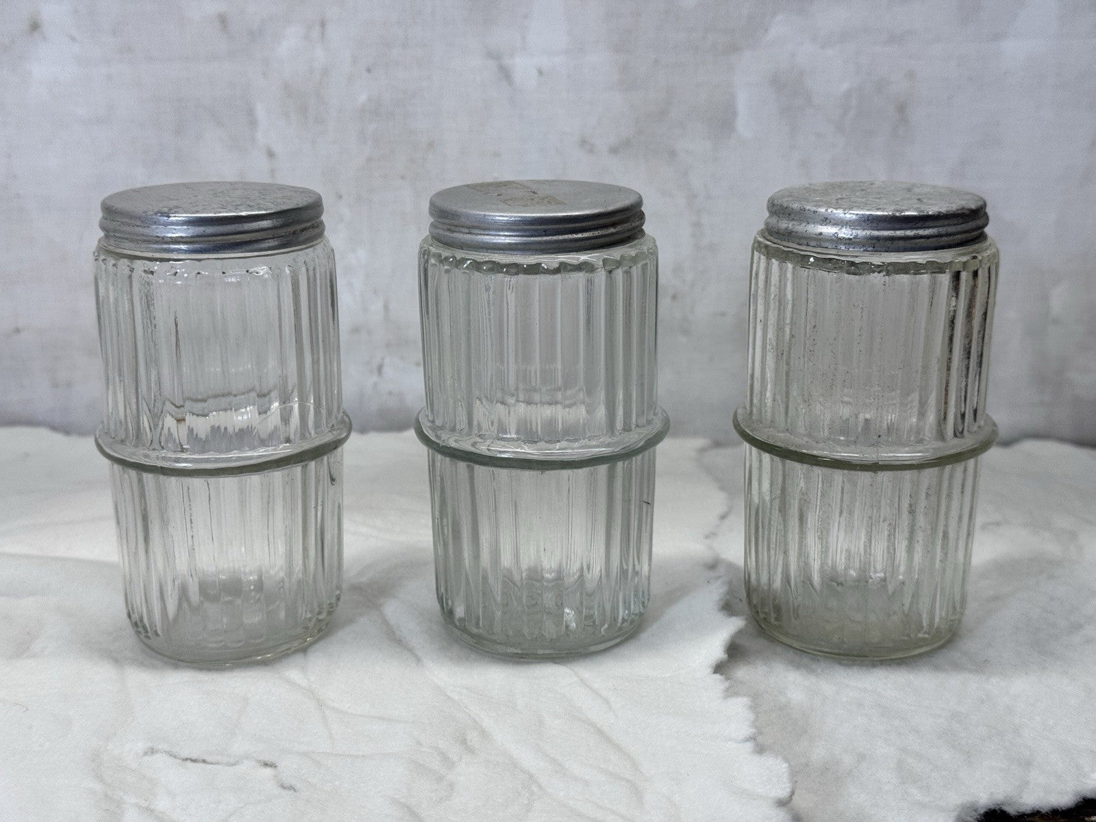 Clear Ribbed Glass Hoosier Spice Jars Vintage #1841