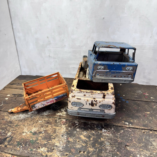 Junkyard Vintage Metal Toy Trucks Parts Trailer
