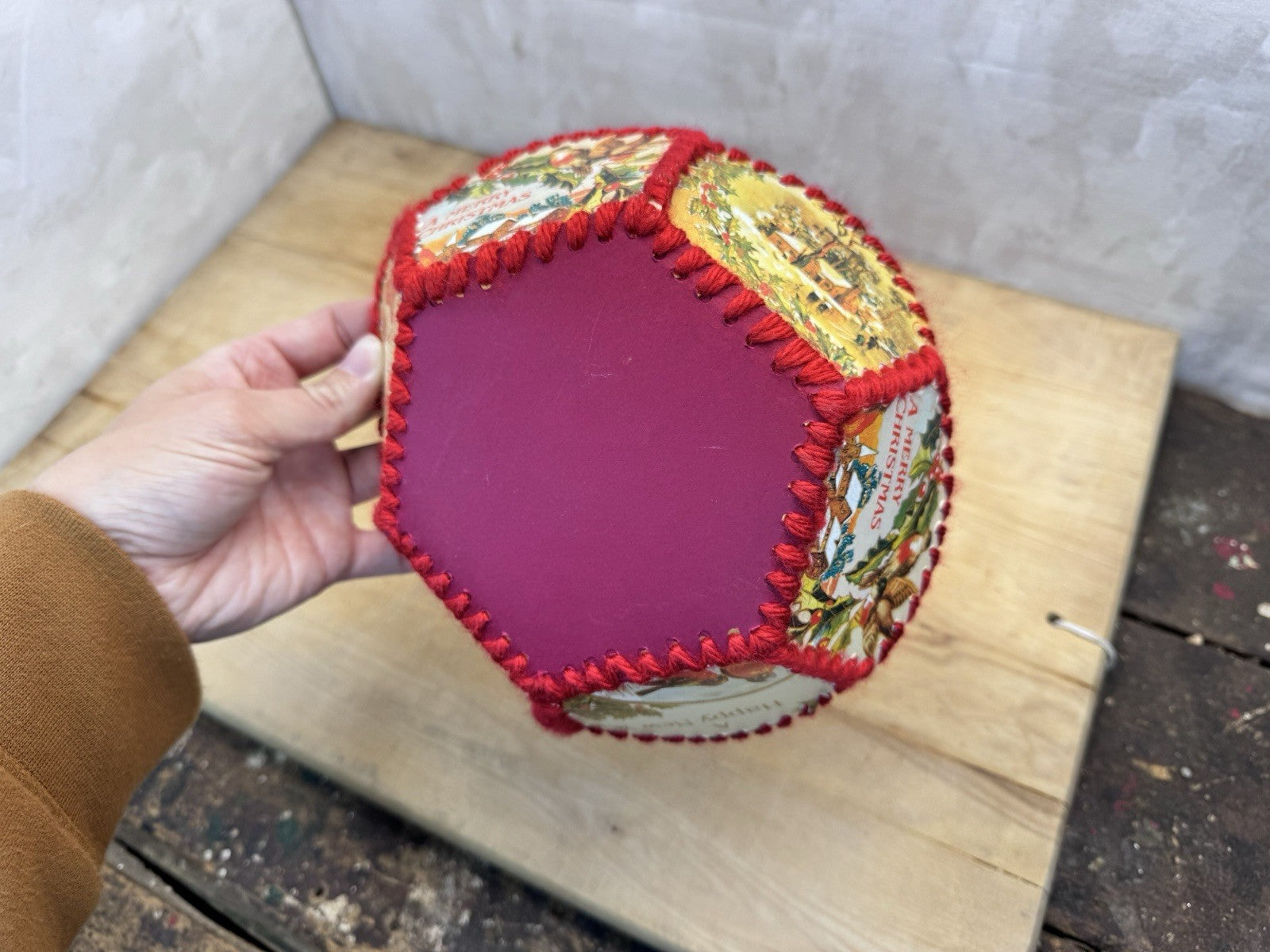 Handmade Christmas Card Bowl Vtg #1512