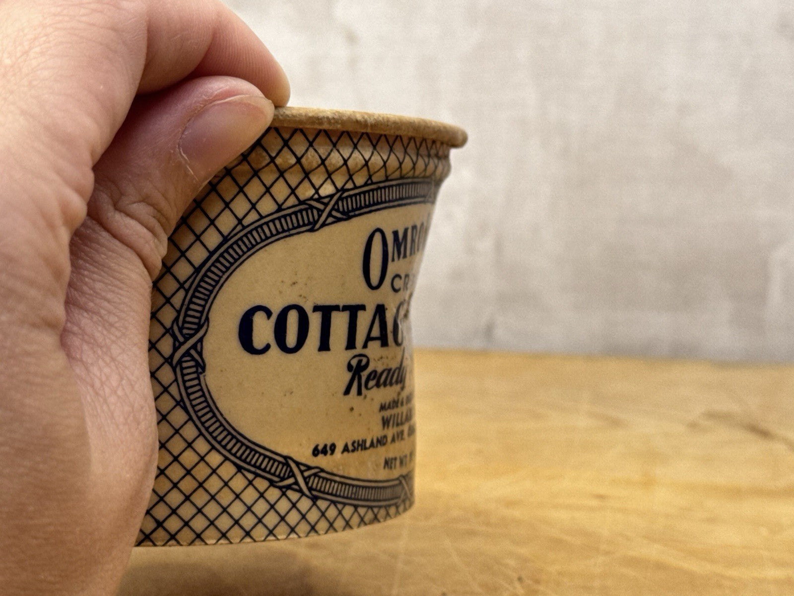 Omro Brand Cottage Cheese Container Oshkosh Wisconsin Vintage #1167