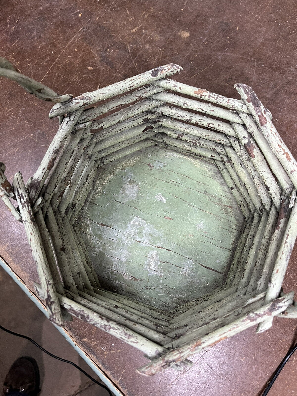 Primitive Antique Early 1900s Green Twig Basket W/Patina, Home Decor
