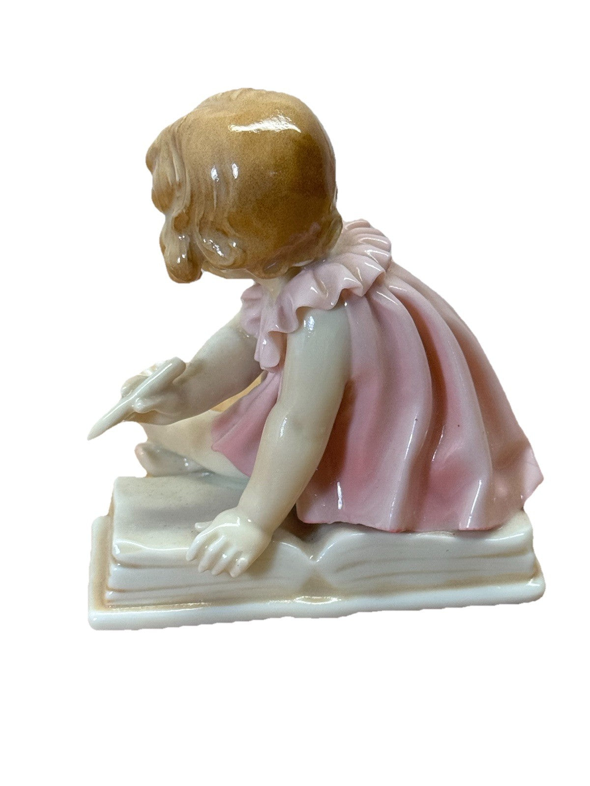 Karl Ens Porcelain Figurine Girl Pink Dress Germany Vtg Rare Flawed #S-1864