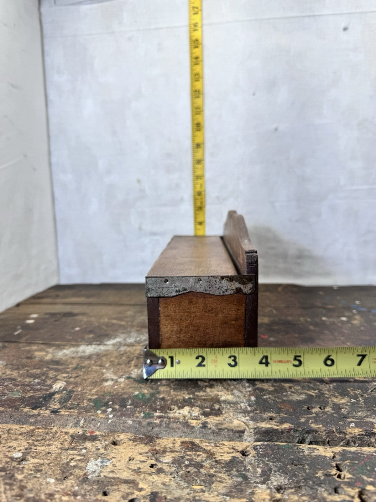 Vintage Wooden Box With Lid Metal Band  #S-1825