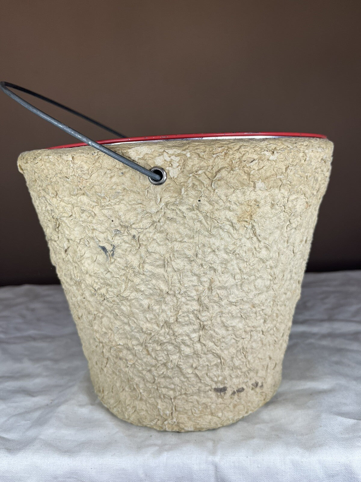 Vintage Paper Mache Minnow Bucket W/Meral Cover, Man cave Collectible