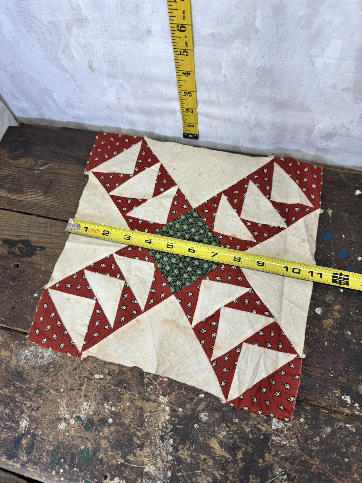 Hand Stitched Fabric Quilt Square Vintage