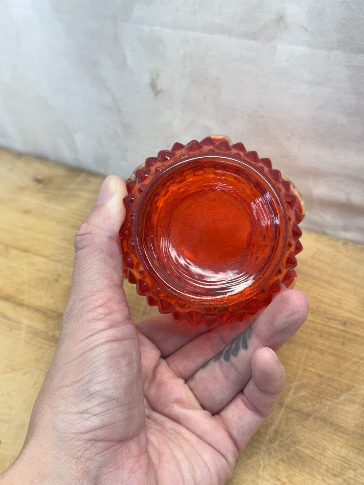 Vintage Fenton Hobnail Amberina Ruffled Bowl #1461
