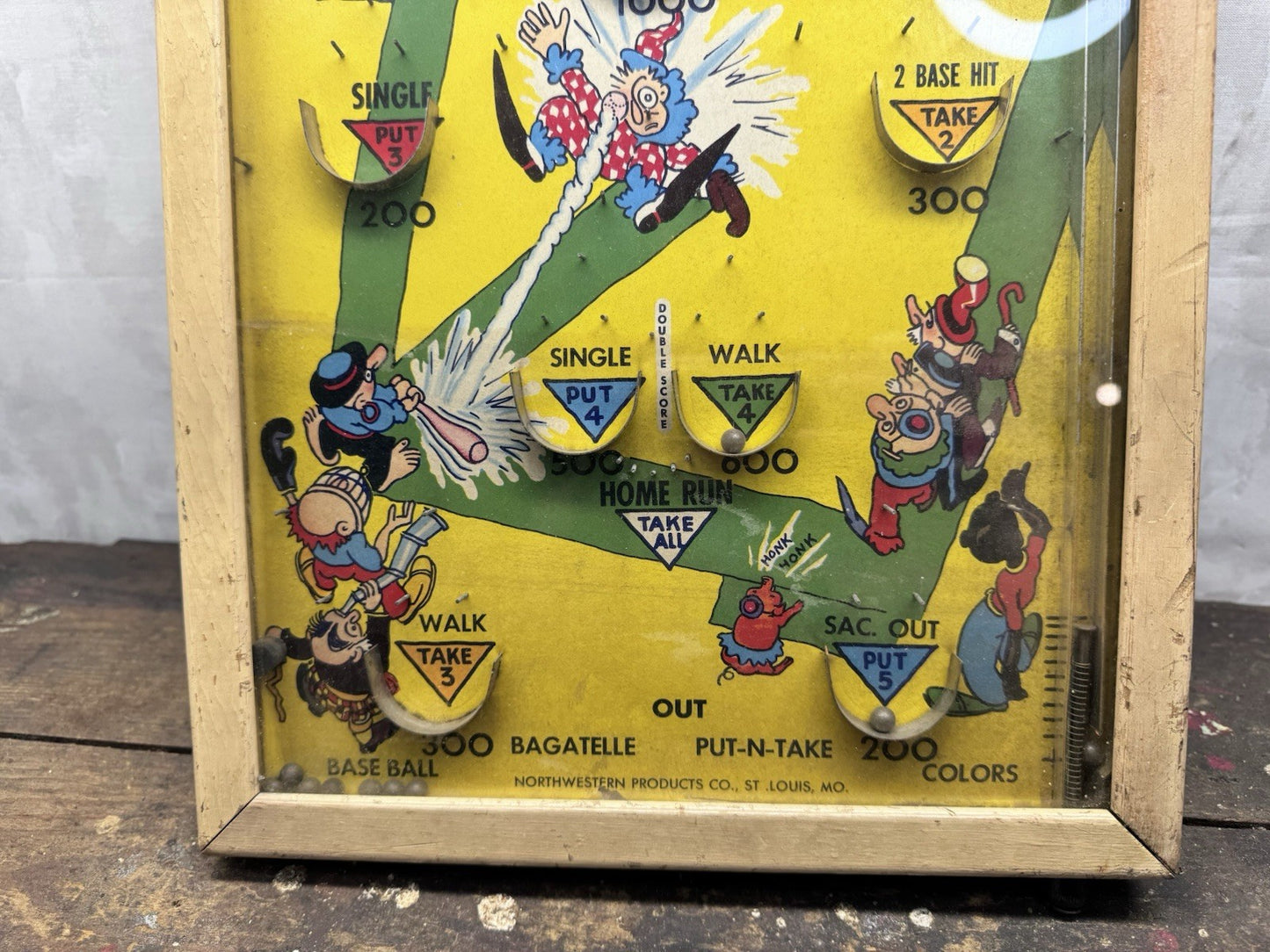 Antique Poosh-M-Up Jr. Baseball Tabletop Pinball 4 in 1 Game 1920-30s #1016