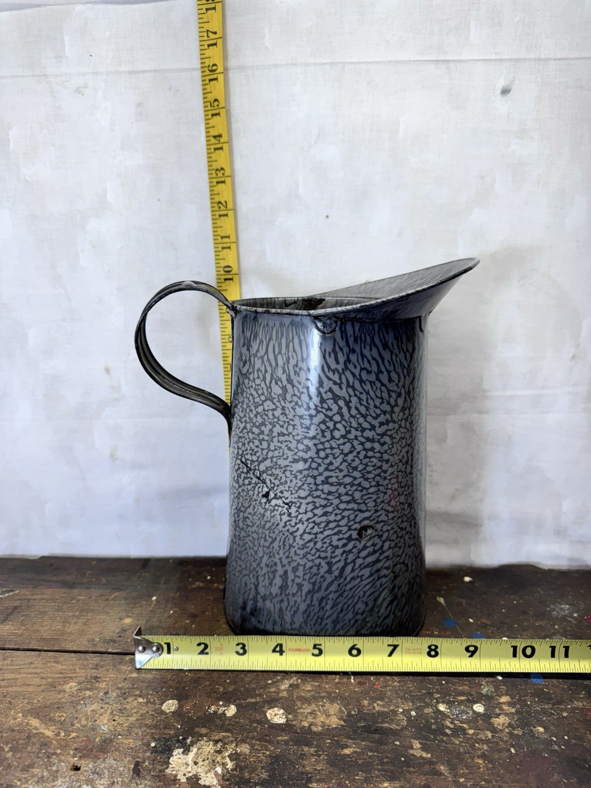 Grey Swirl Splatter Enamelware One Gal Pitcher Vintage #S-1871
