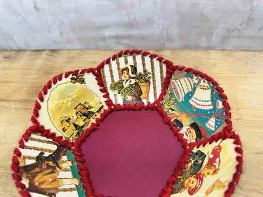 Handmade Christmas Card Bowl Vtg #1512