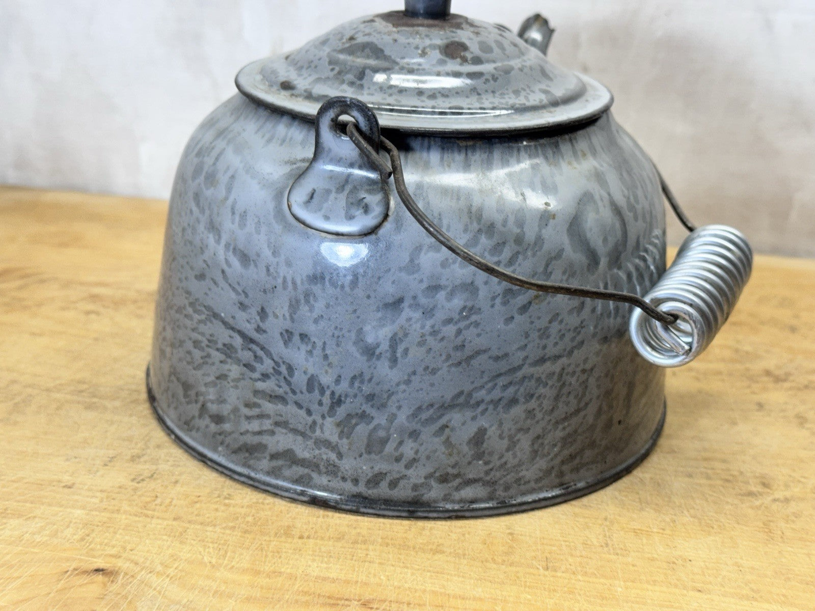 Grey French Swirl Splatter Enamelware Tea Pot Vtg #S-1872