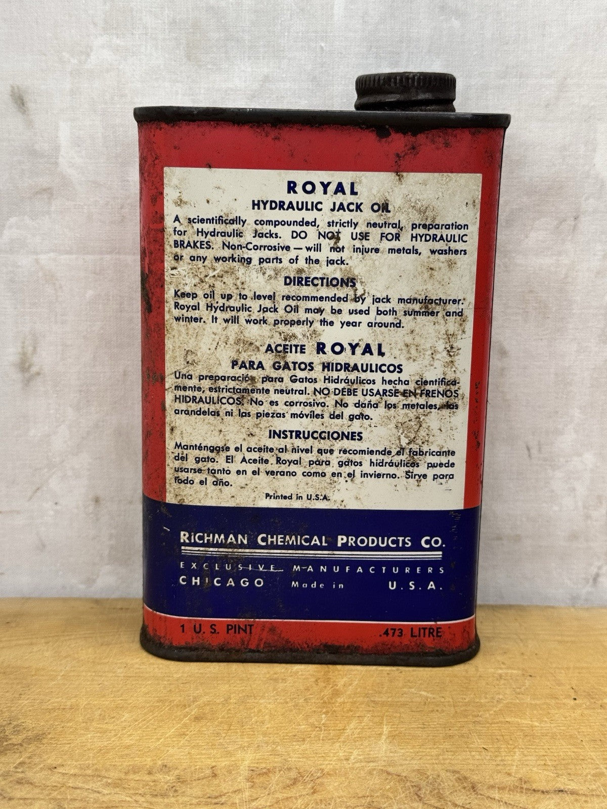 Vintage Royal Hydraulic Jack Oil Tin #1091