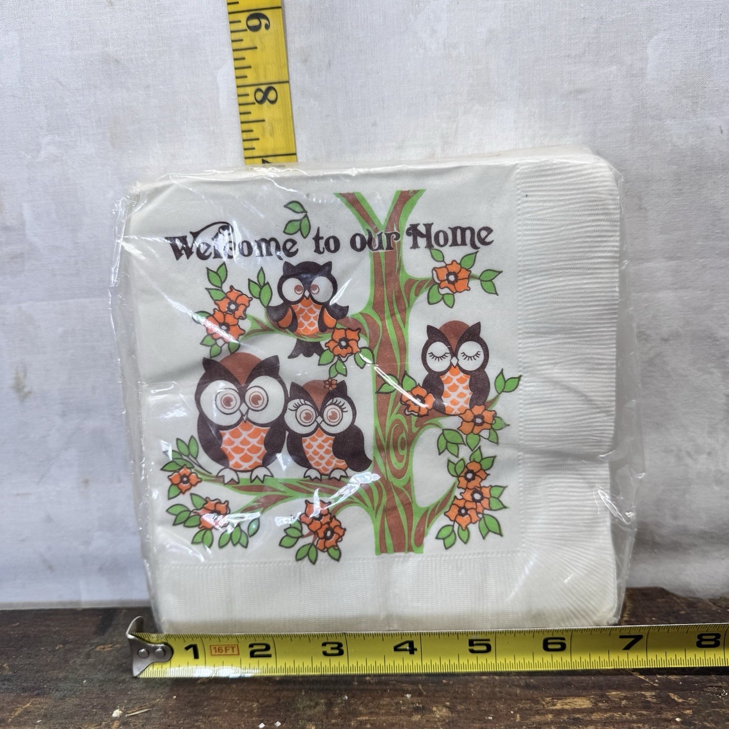 Cutesy Owls In Tree Napkins NOS Vintage