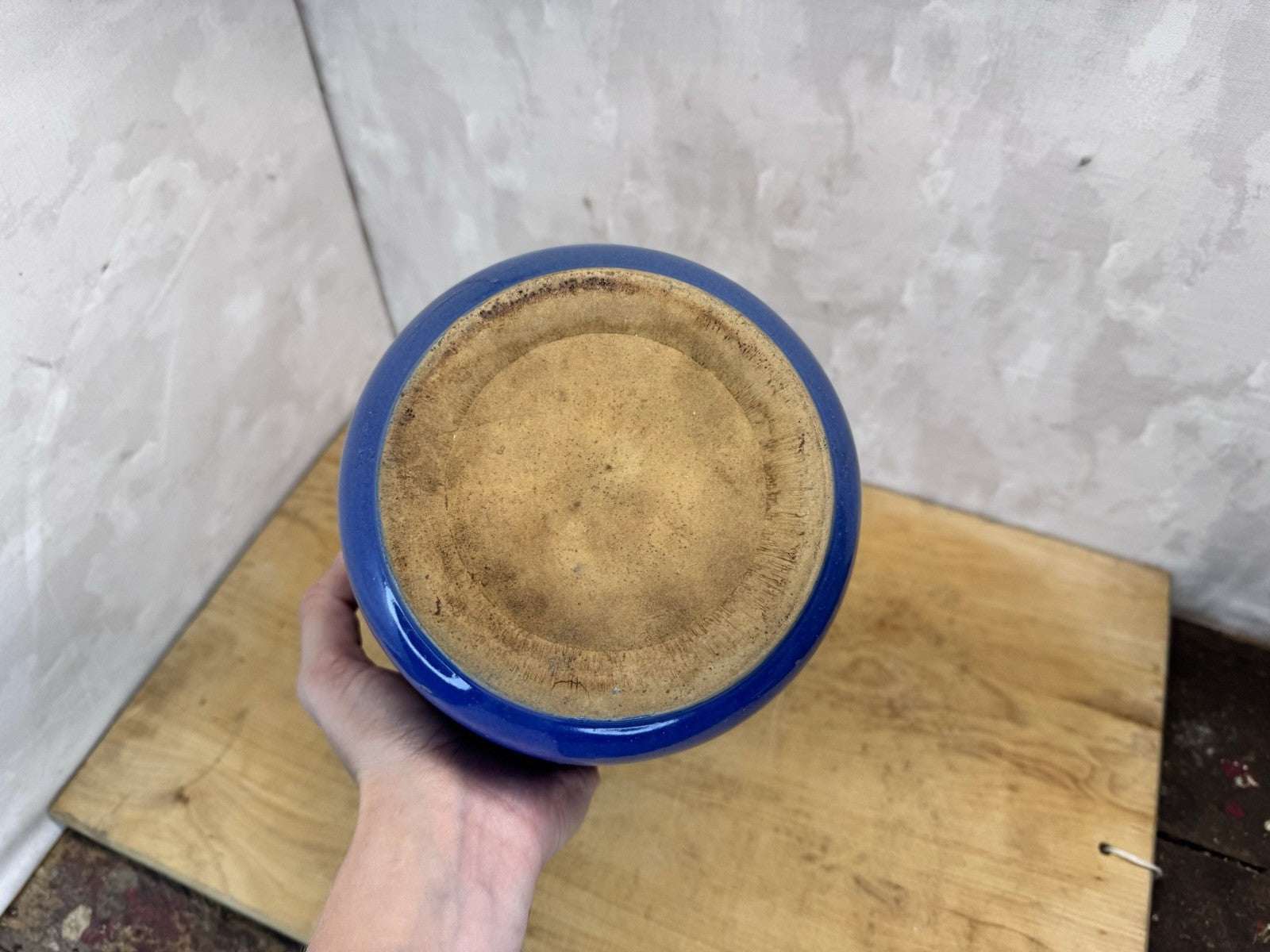 Blue Stoneware Bowl Vtg #S-1701