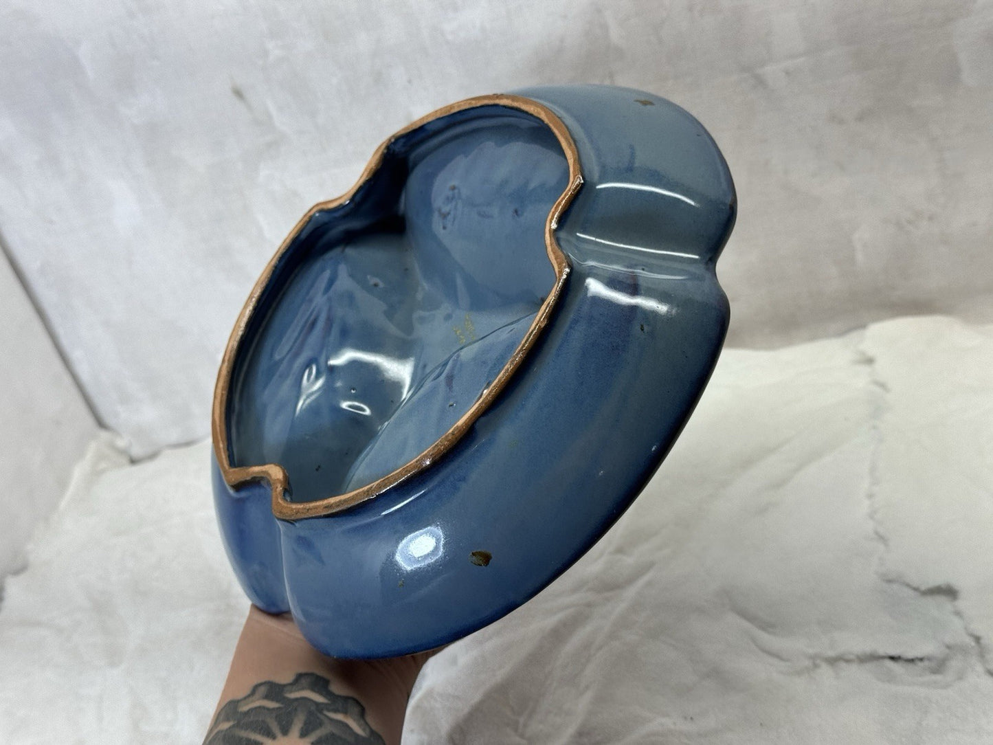 Vintage Serving Dish Blue Painted Floral #s-1905