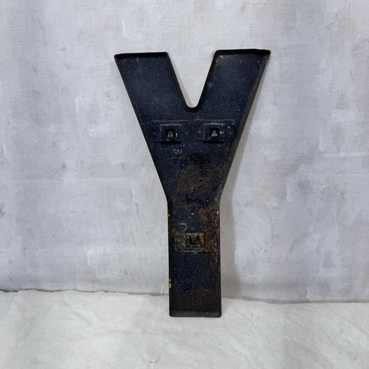 Letter Y White Yellow Metal Wall Decor Signage Vintage