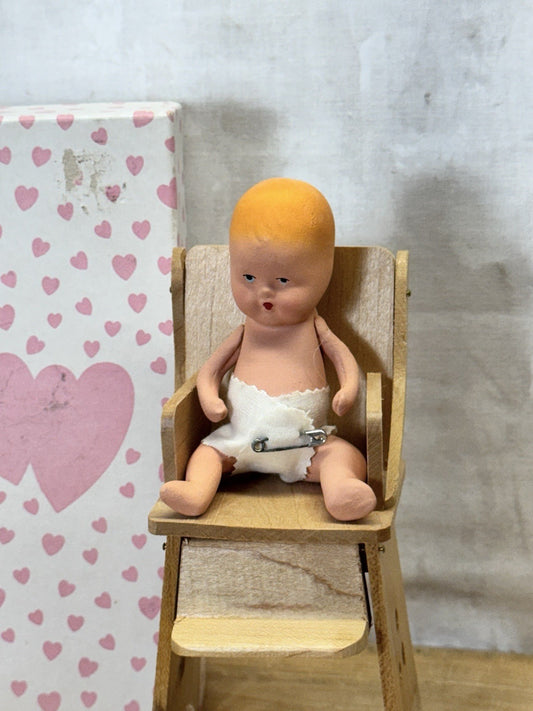 Vintage Kerr & Hinz Model H Painted Bisque Baby w/High Chair #S-1812 W/box
