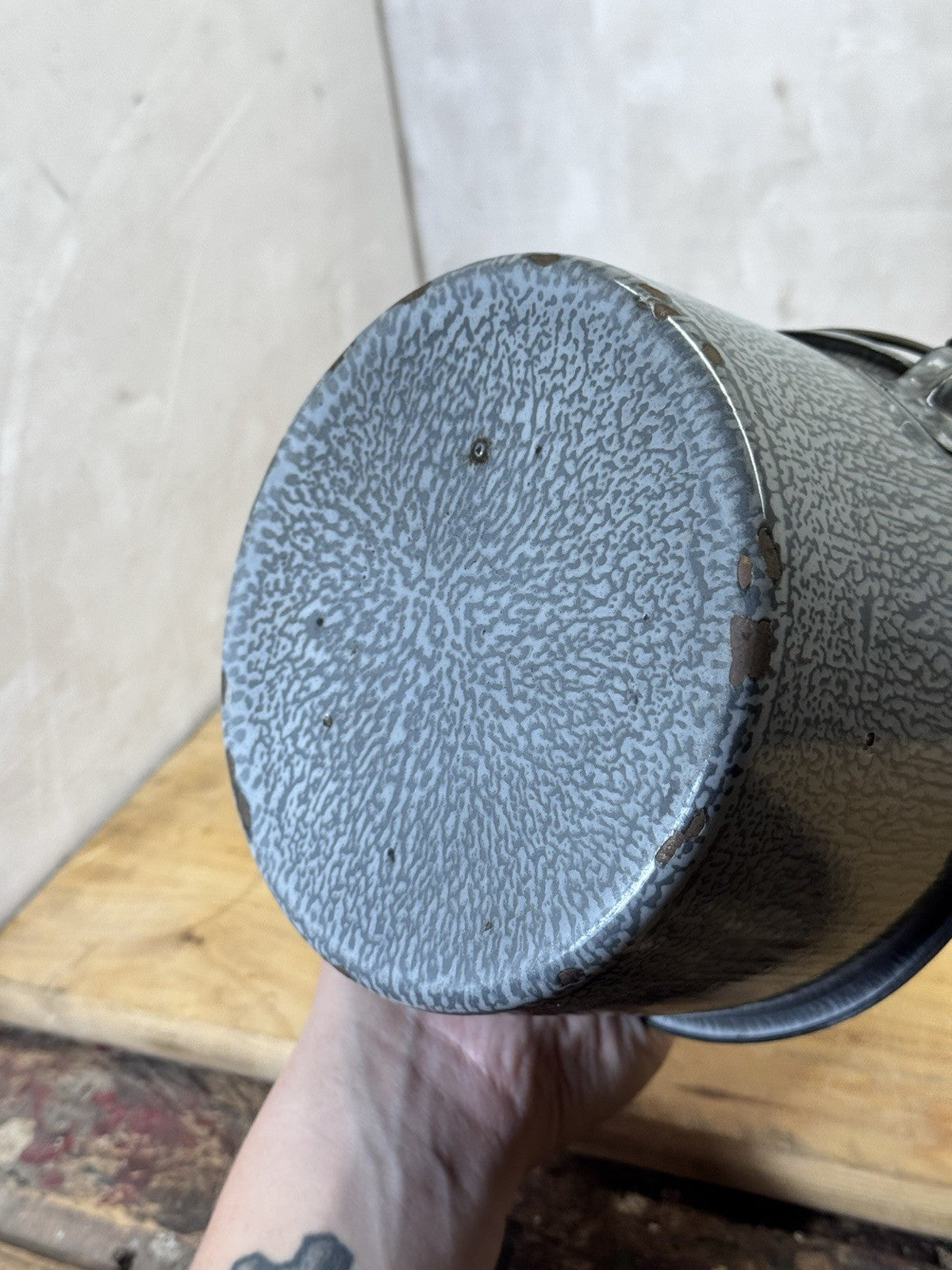 Grey Swirl Splatter Enamelware Mini Bucket Vintage #S-1866