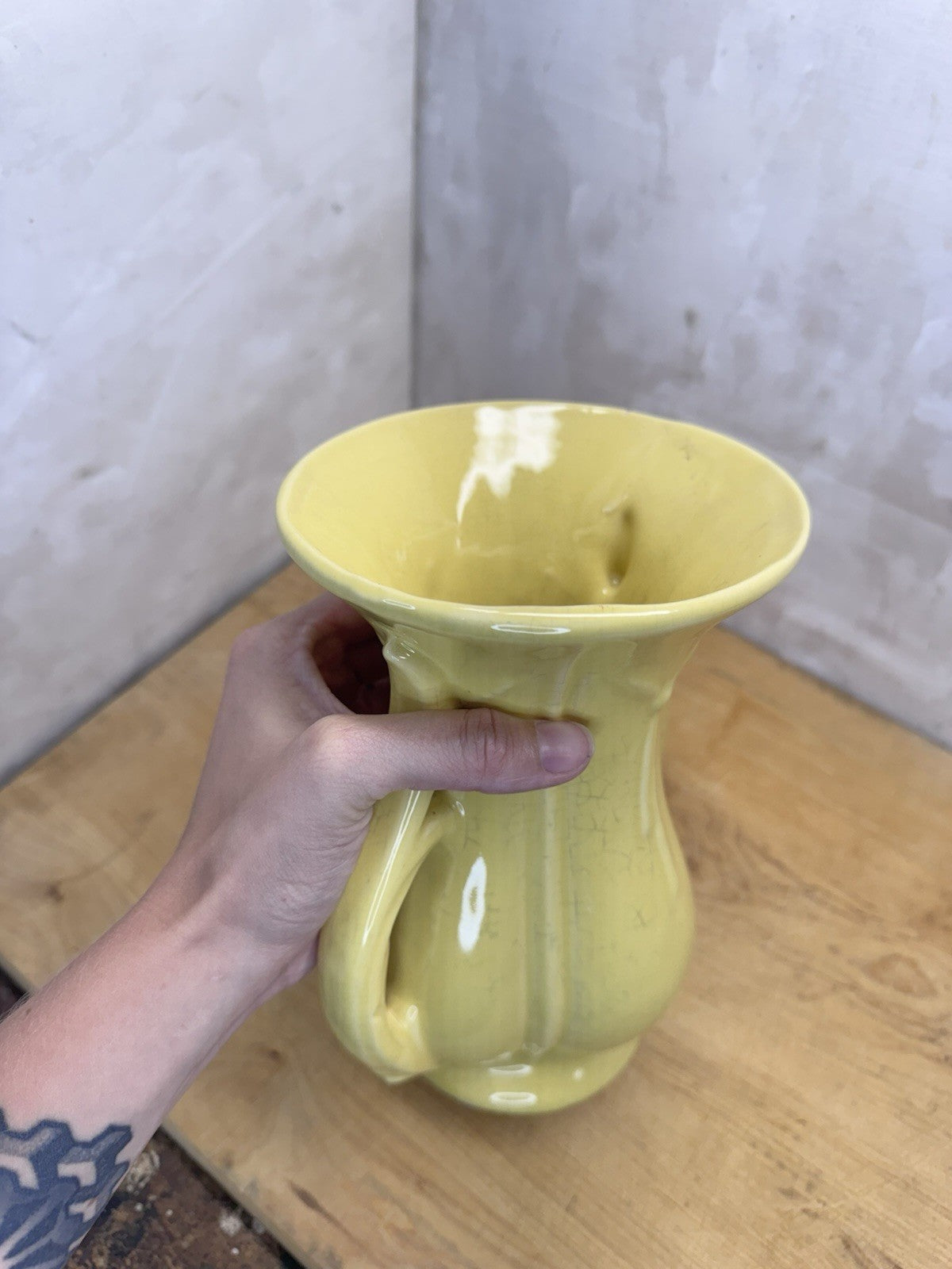 Yellow Vintage McCoy Tassel Vase W/2 Handles #1026