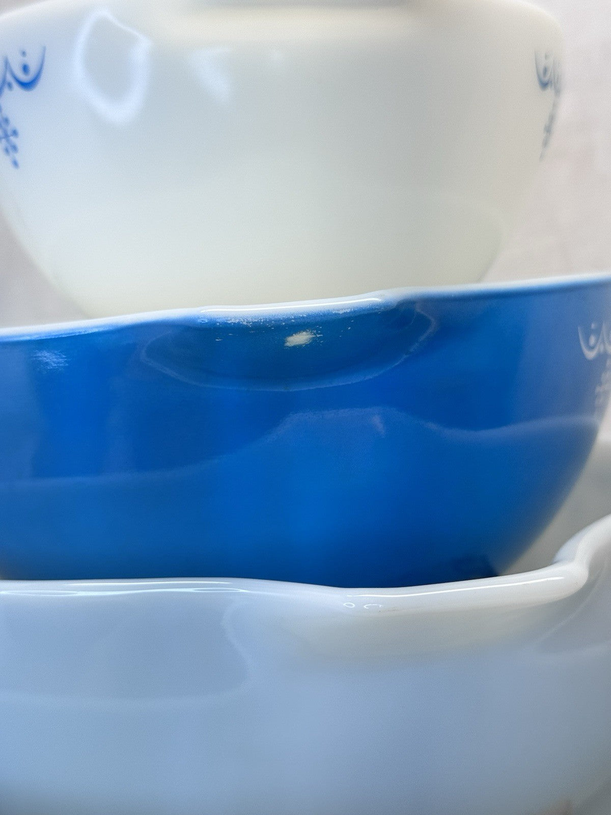 Vtg Pyrex Blue Garland Snowflake Cinderella Nesting Mg  Bowls Set of 4 #S-1695