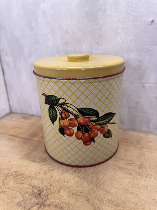 Cherry Yellow Plaid Vtg Kitchen Canister #S-1526