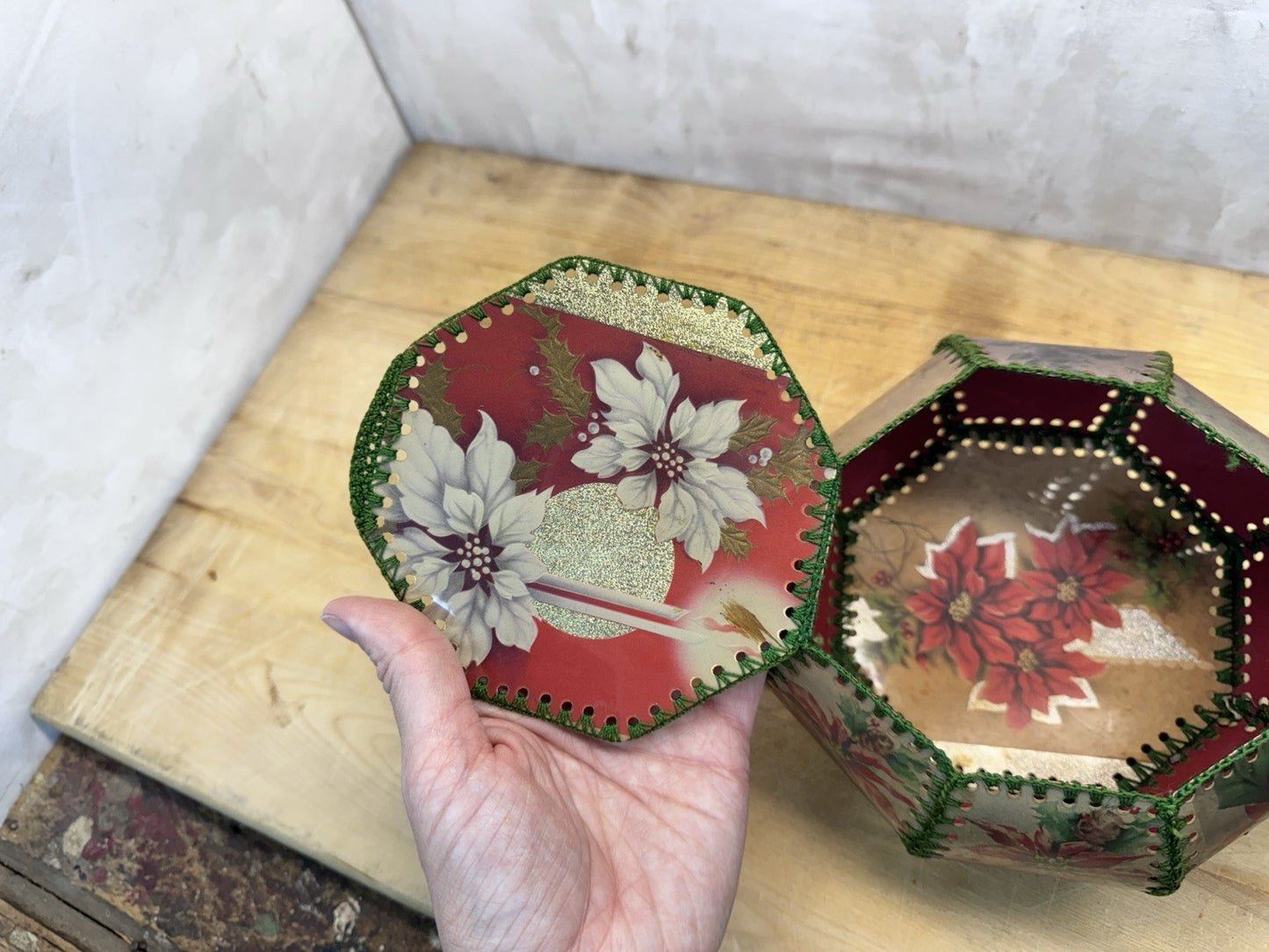 Hand Made Christmas Card Bowl Vintage