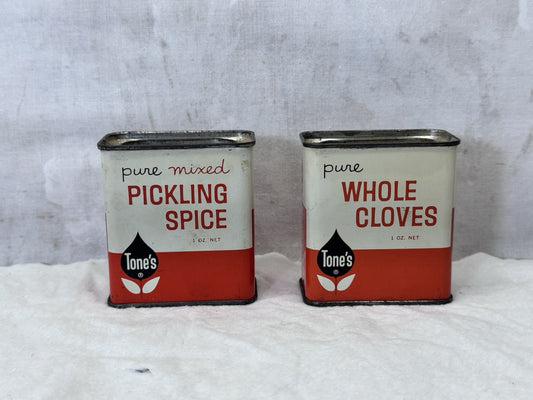 Tones Vintage Pickling Spice & Whole Cloves Spice Tins #s-1922