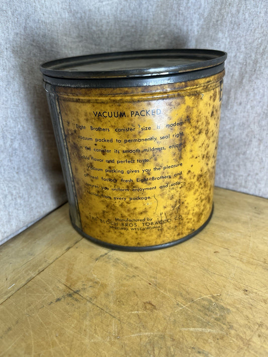 Antique Eight Brothers Long Cut Tobacco Tin And Lid Union Made 1926