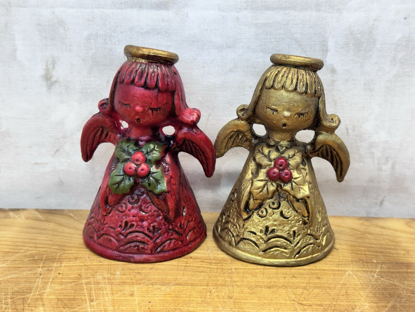 Pair Of Gold And Red Lefton Angles Vtg Christmas #1310