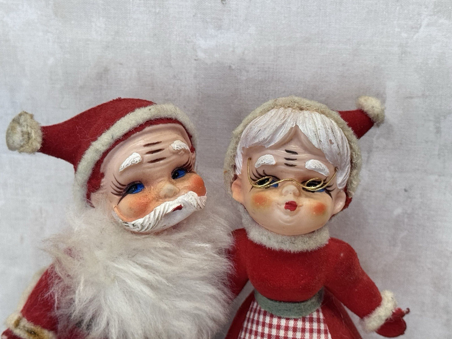 Red Flocked Santa Claus Ms Claus Vintage #1593