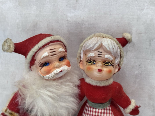 Red Flocked Santa Claus Ms Claus Vintage #1593