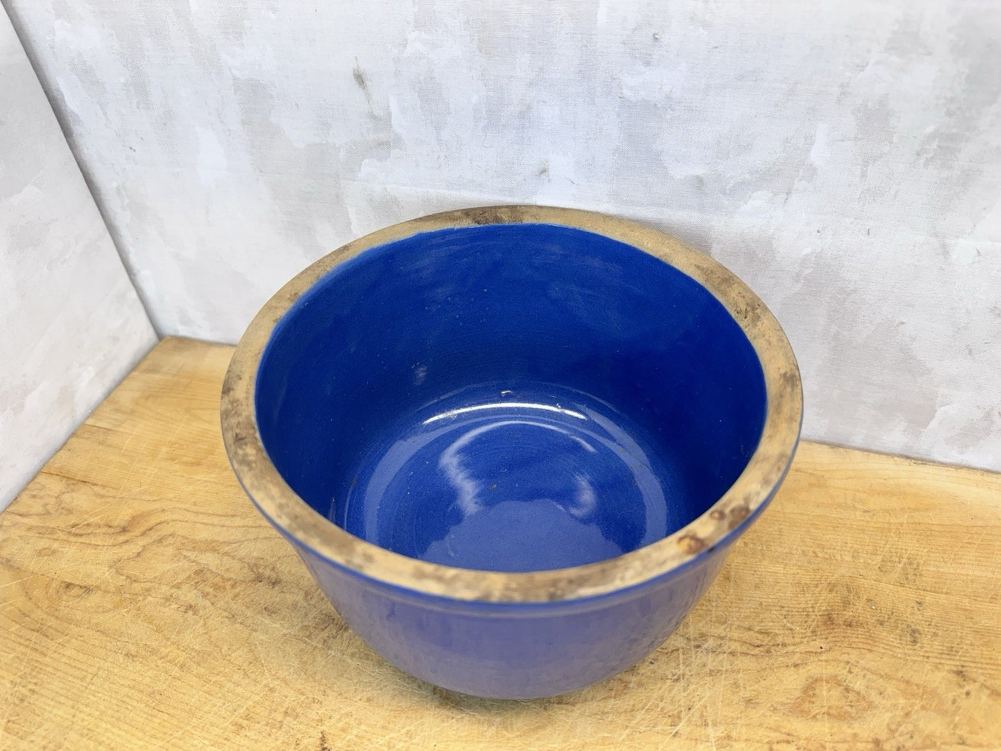 Blue Stoneware Bowl Vtg #S-1701