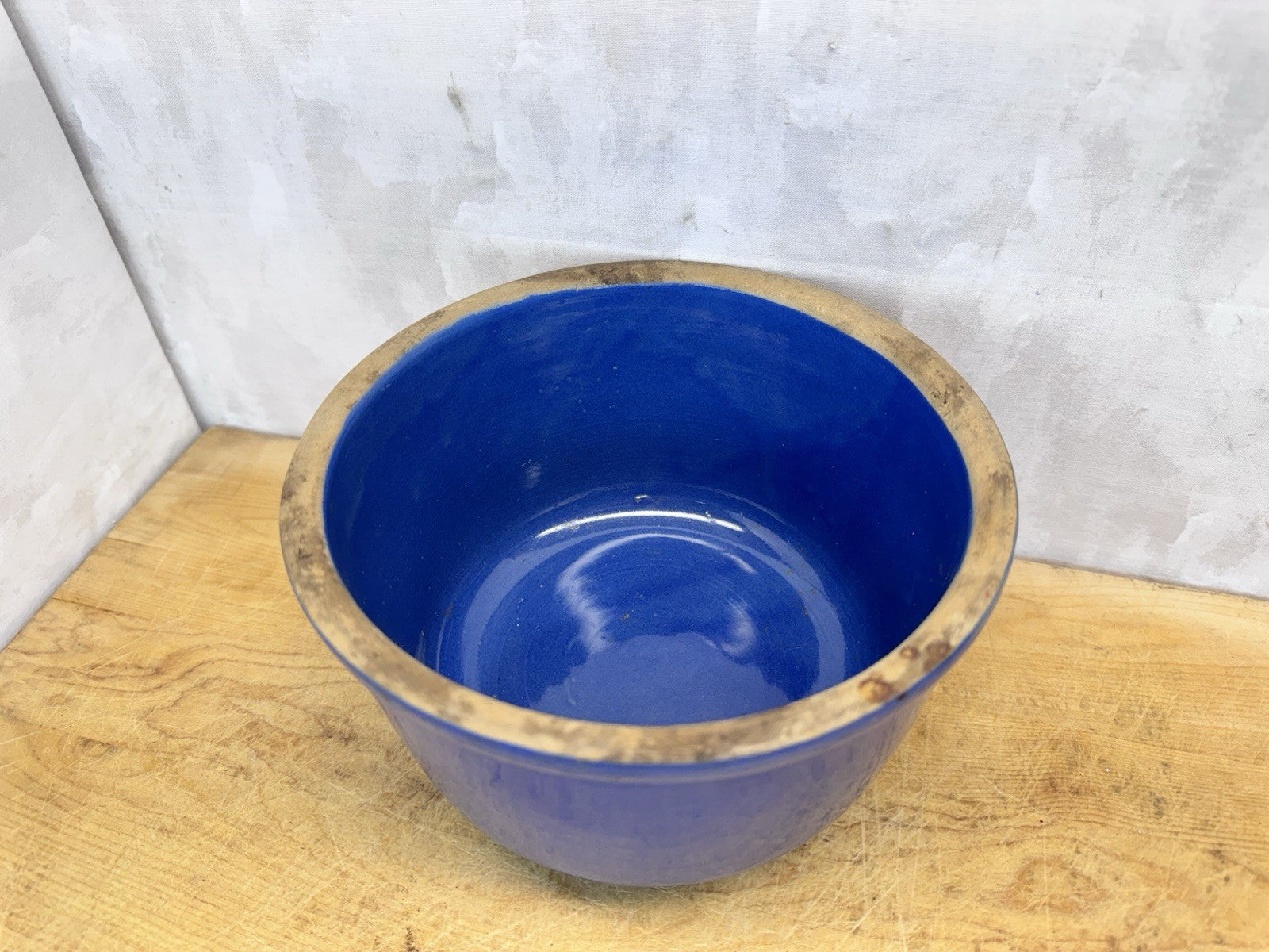 Blue Stoneware Bowl Vtg #S-1701