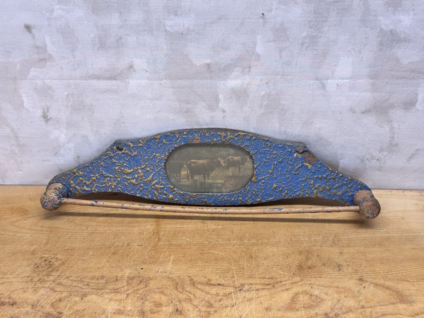 Primitive Blue Wooden Tie Rack #1330