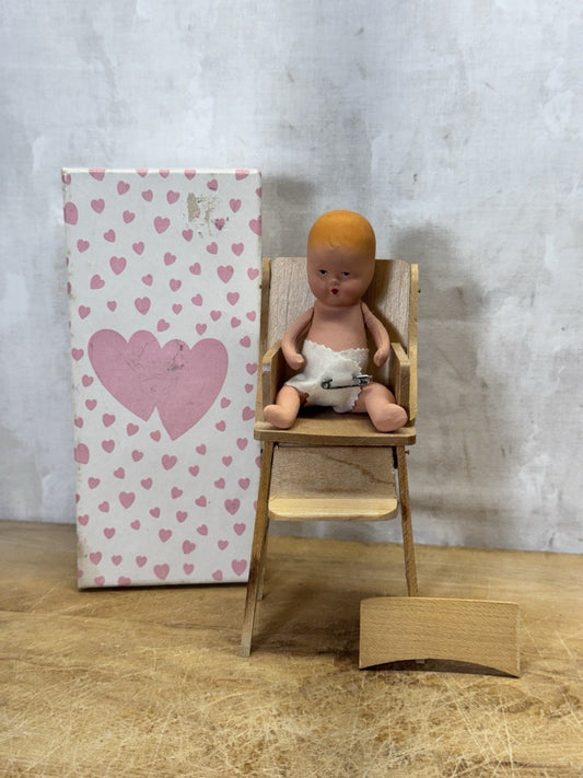 Vintage Kerr & Hinz Model H Painted Bisque Baby w/High Chair #S-1812 W/box