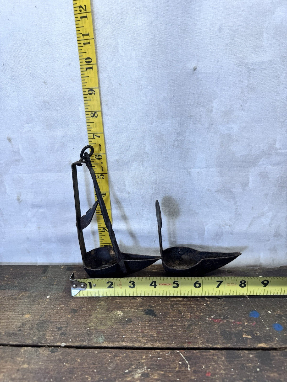 Wrought Iron Whale Oil Double Betty Lamp Antique #S-1920
