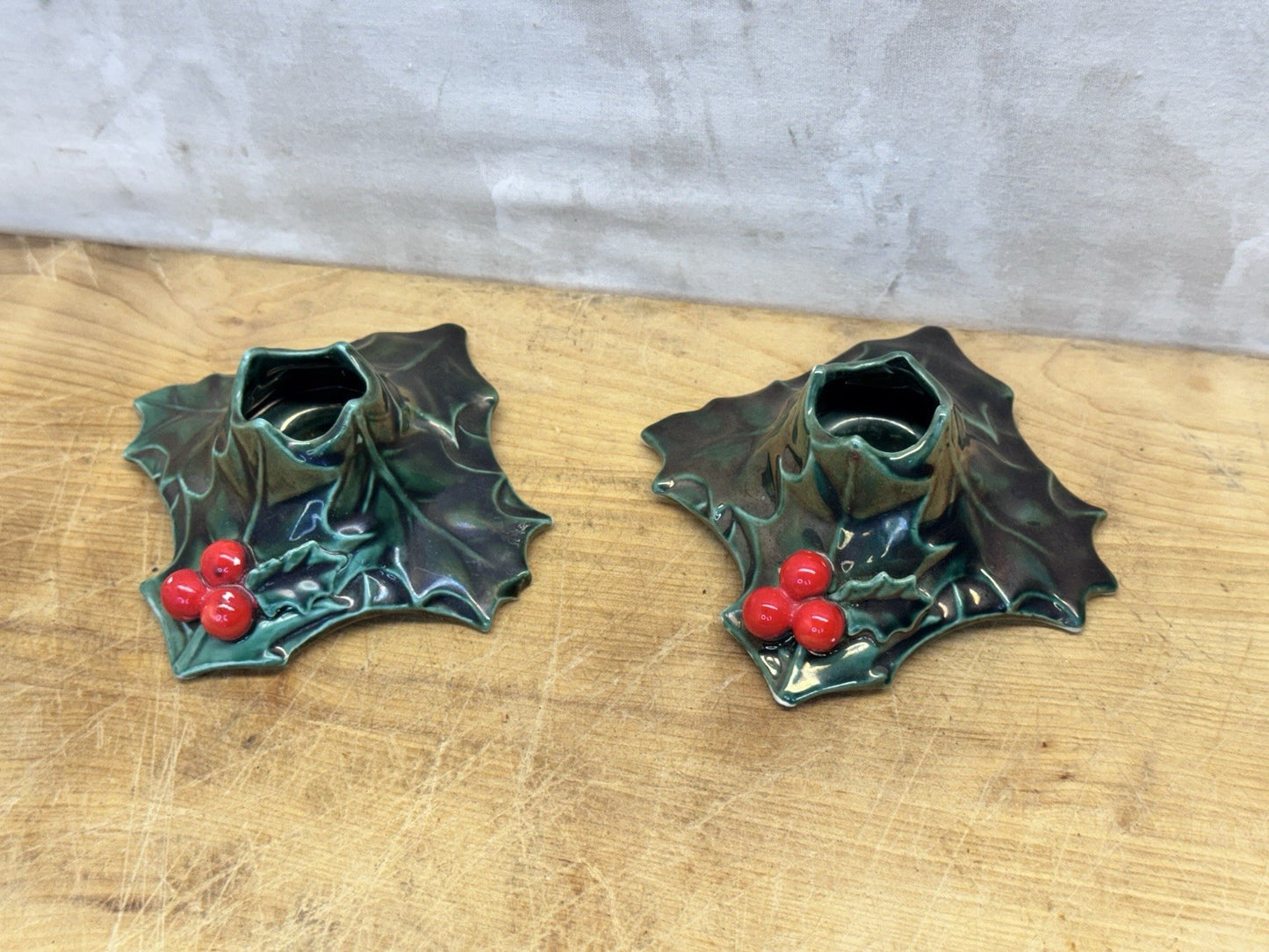 Mistletoe Christmas Lefton Christmas Candle Holders #1478