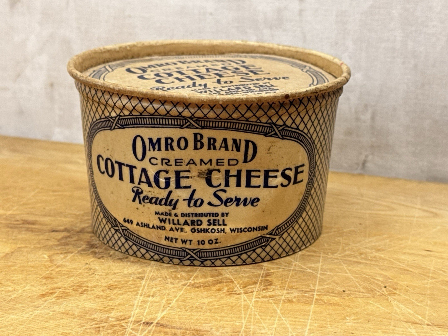 Omro Brand Cottage Cheese Container Oshkosh Wisconsin Vintage #1167