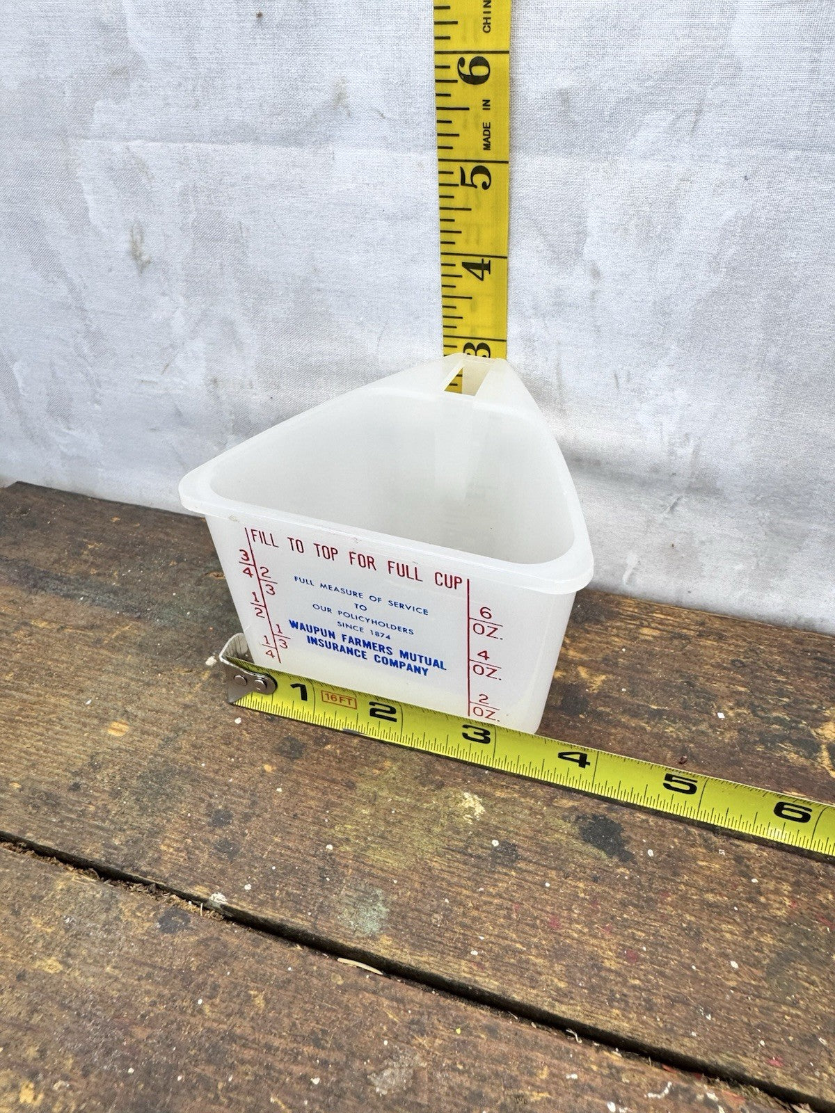 Waupun Wisconsin Measuring Cup Advertisement Vtg Plastic #1442