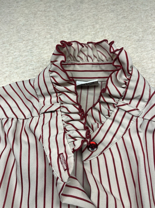 1970s, 80s Women’s Ruffled Red Striped L Sleeve Cotton Top
