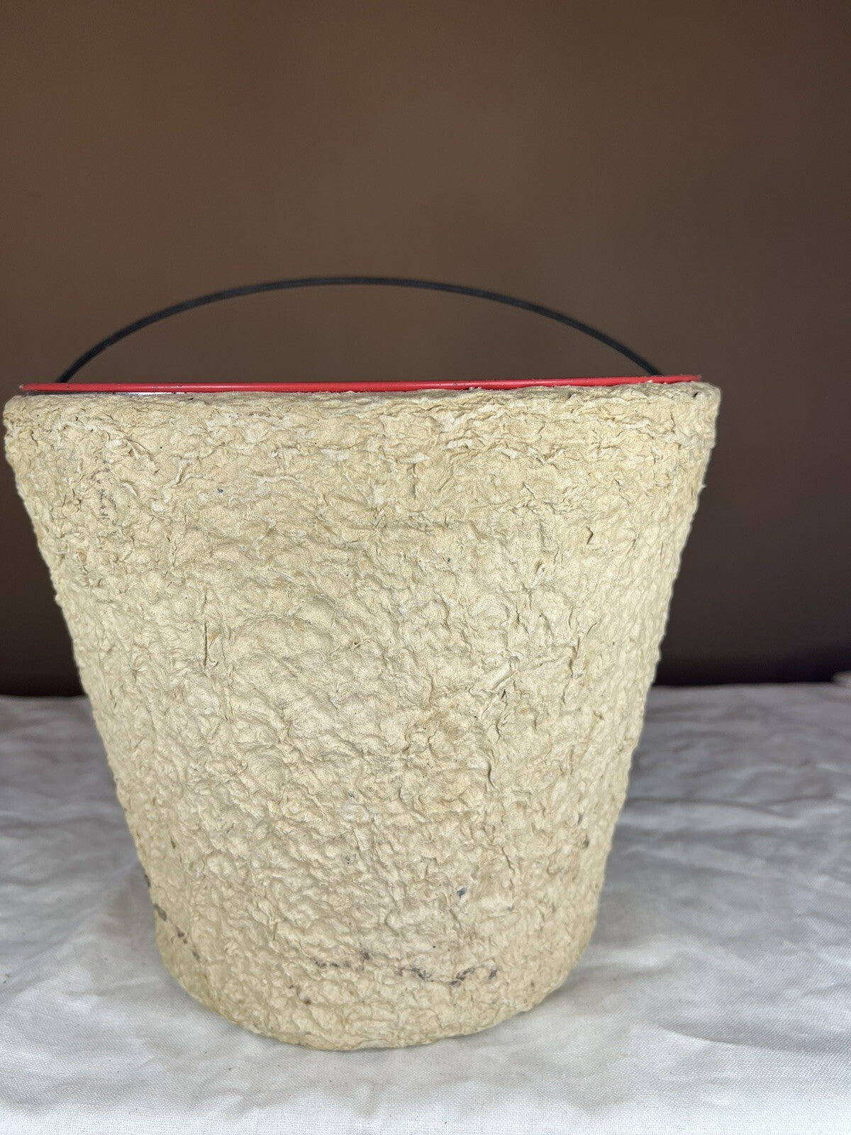 Vintage Paper Mache Minnow Bucket W/Meral Cover, Man cave Collectible
