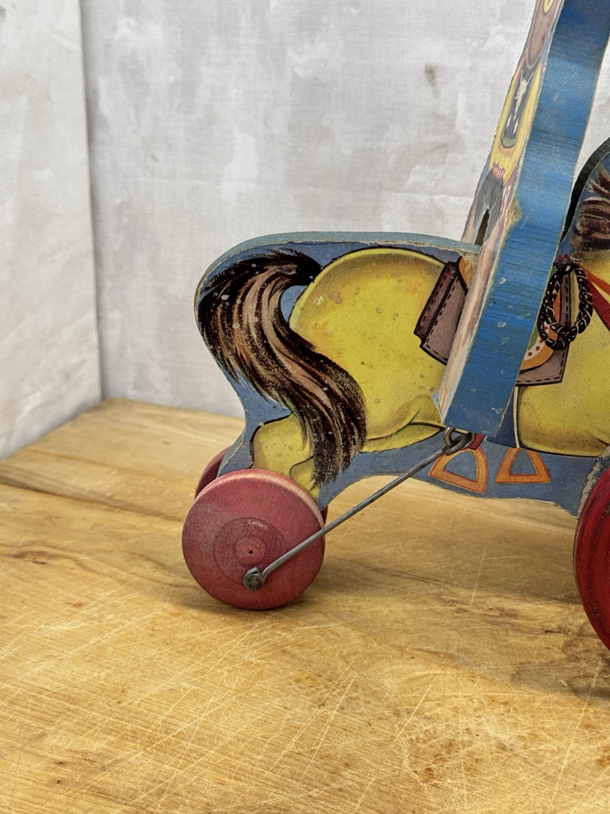Vintage Wooden Cowboy/Horse Pull Toy - N.N. Hill Brass Co. #1159