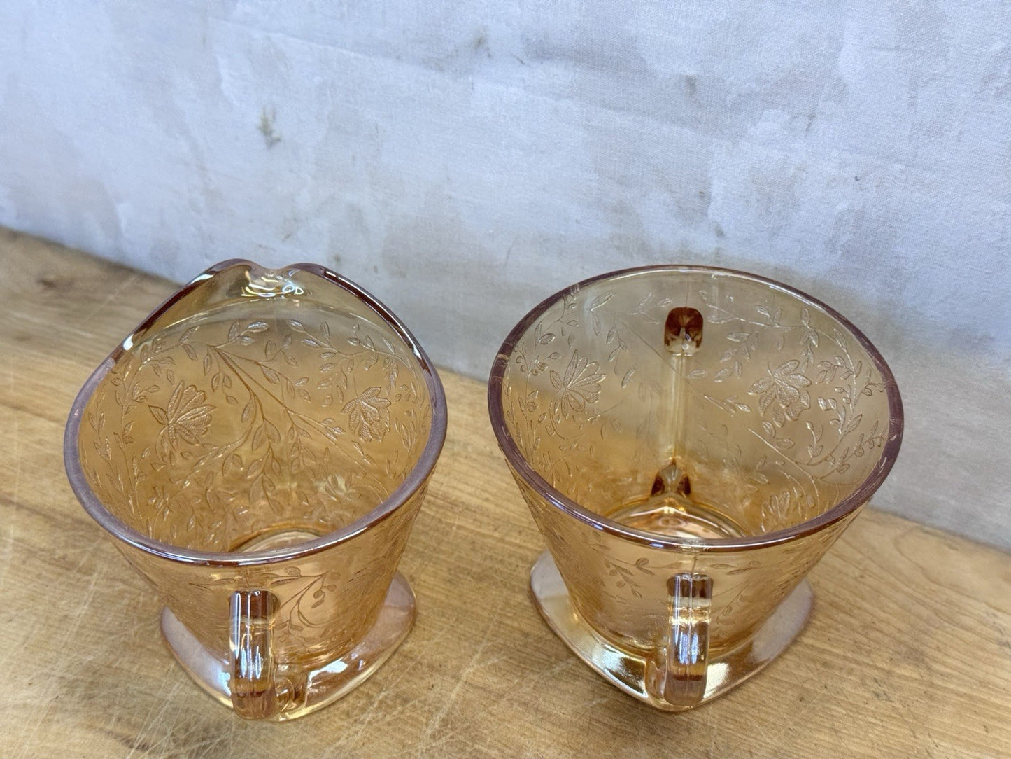 Vtg Jeanette Glass Floragold Louisa Creamer & Sugar Bowl With Lid #1447